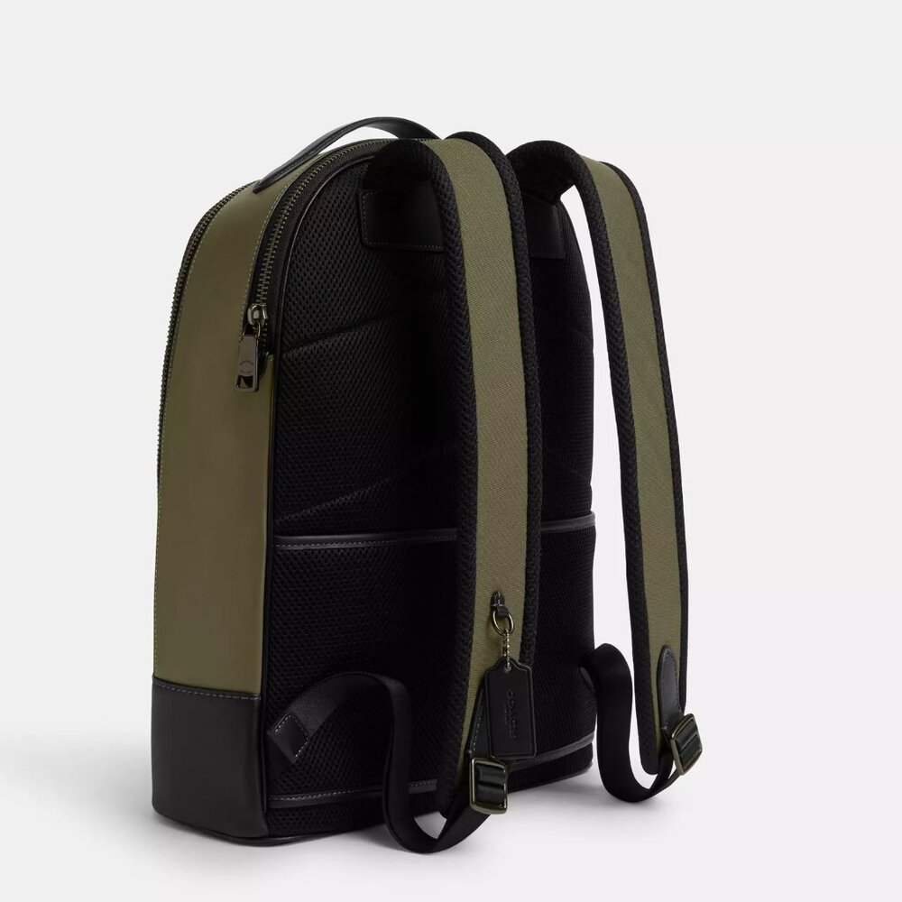 NWT Coach CO992 Ethan Canvas & Calf Leather Backpack in Gunmetal/Olive Drab - Picture 3 of 8
